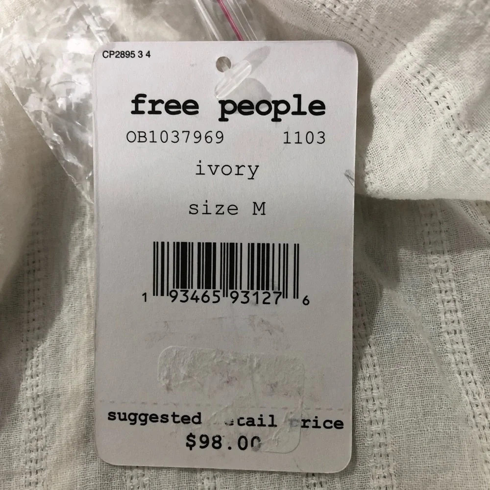NEW Free People Obi Mila Smocked Tunic Boho Top, Size Medium, Ivory